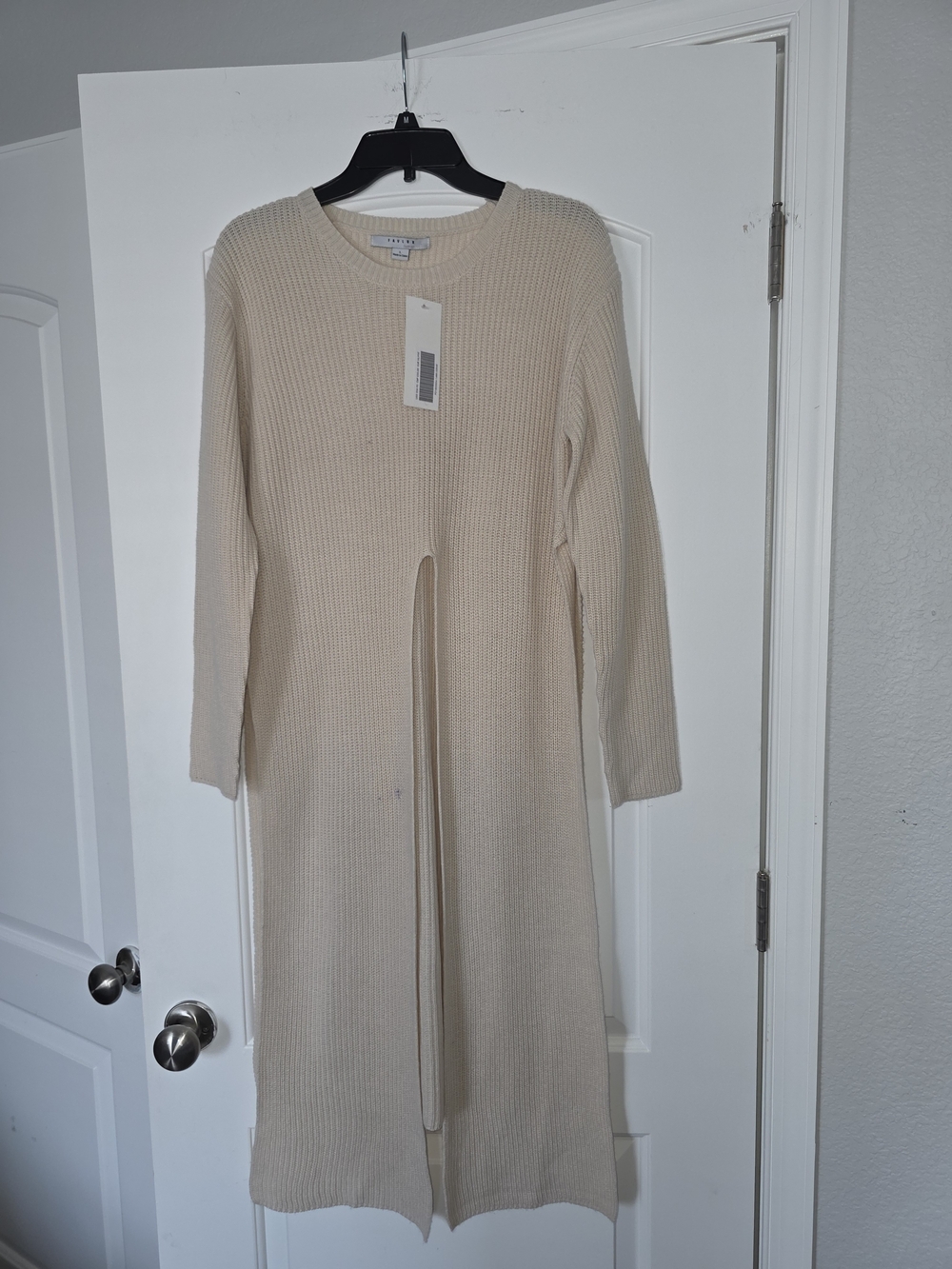 Cream Ribbed Longline Knit Dress